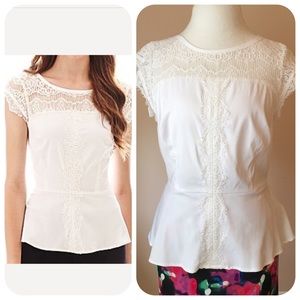 Nicole by Nicole Miller White Lace Peplum Blouse